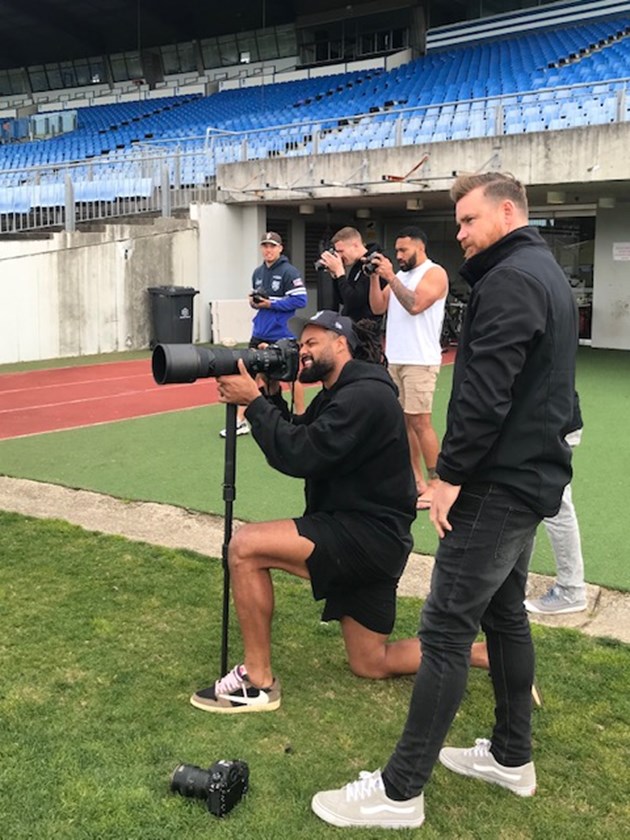 The players took their skills onto Belmore Sports Ground as part of the practical component with NRL chief photographer Grant Trouville.